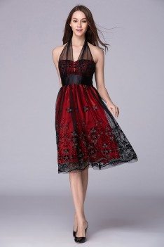 Embroidery Short Halter Dress - DK54