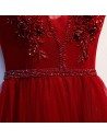 Pretty Long Tulle Burgundy Aline Prom Party Dress With Vneck - MYS69013