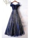 Trendy Aline Long Sparkly Prom Dress Navy Blue With Bling Sequins - MYS68007
