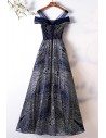 Trendy Aline Long Sparkly Prom Dress Navy Blue With Bling Sequins - MYS68007