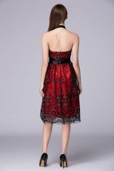 Embroidery Short Halter Dress - DK54