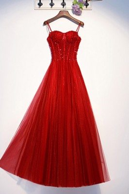 Aline Red Long Tulle Formal Dress With Bling Sequins - MYS69050