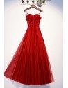 Aline Red Long Tulle Formal Dress With Bling Sequins - MYS69050
