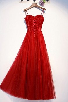 Aline Red Long Tulle Formal Dress With Bling Sequins - MYS69050