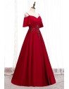 Burgundy Long Satin Elegant Prom Formal Dress With Straps Sleeves - MYS79017
