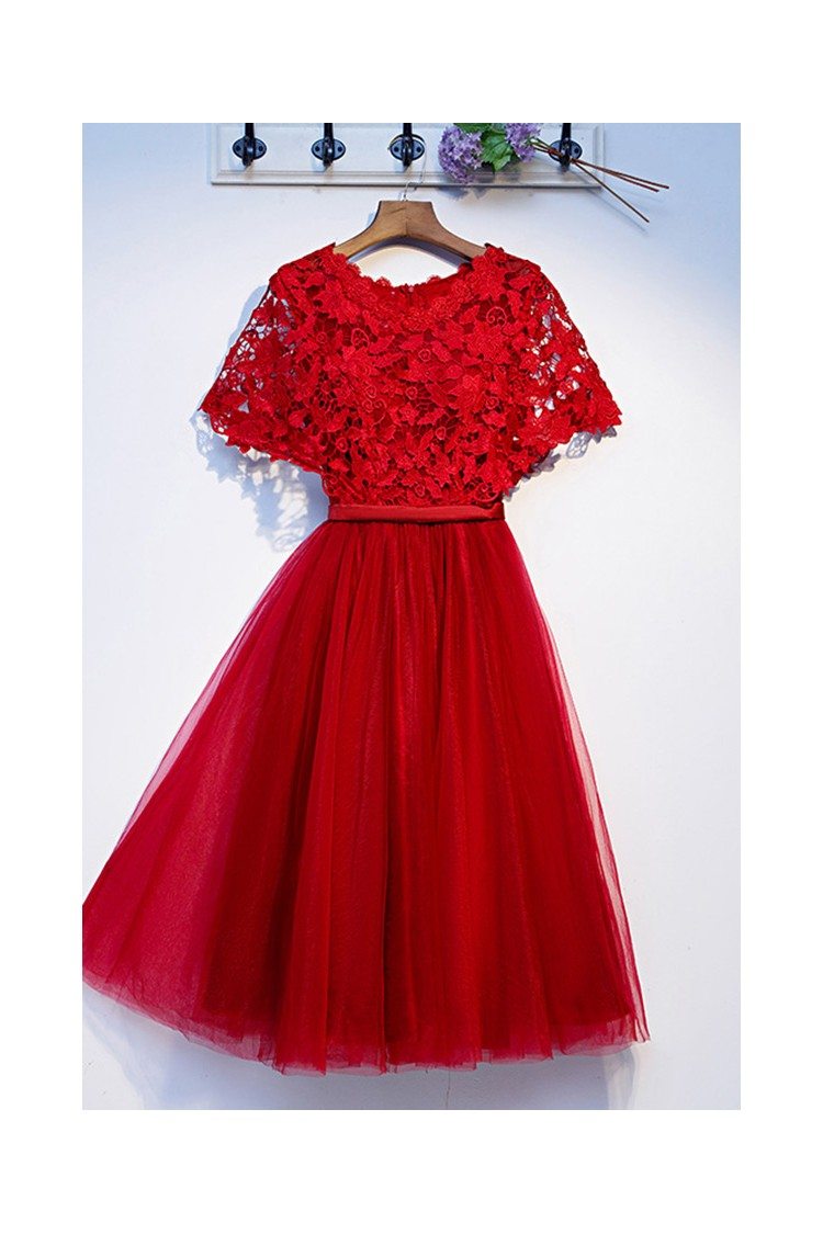 Pretty Red Lace Short Tulle Party Dress With Cape - $82.379 #MYS69043 ...