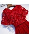 Pretty Red Lace Short Tulle Party Dress With Cape - MYS69043