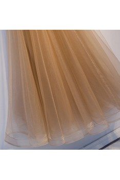 Luxe Champagne Gold Aline Tulle Prom Dress With Beaded Straps - MYS69062