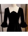 Retro Black Velvet Party Dress Tea Length With Sleeves - MYS79075