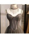 Special Long Grey Tulle Prom Dress Corset With Beaded Neck - MYS78056