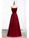 Beaded Top Simple Burgundy Long Prom Dress With Straps - MYS67022