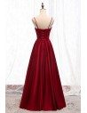 Beaded Top Simple Burgundy Long Prom Dress With Straps - MYS67022