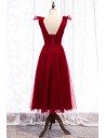 Tea Length Burgundy Tulle Party Dress Vneck With Laceup - MYS79029