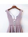 Special Vneck Pink Tea Length Party Dress With Metallic Fabric - MYS68045