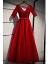 Special Occasion Red Aline Sequined Party Dress With Sleeves - MYS79044