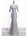 Sparkly Formal Silver Sequins Evening Dress With Sleeves - MYS78041