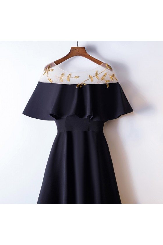 Simple Long Black Formal Dress With Gold Beaded Patterns - $117.9792 #MYS68033 - SheProm.com Simple Long Black Formal Dress With Gold Beaded Patterns - $117.9792 #MYS68033 - SheProm.com