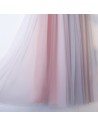 Grey Pink Tulle Aline Long Prom Dress Sleeveless With Flowers - MYS68027