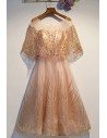 Sparkly Gold Sequins Short Aline Party Dress With Sheer Neck - MYS69027