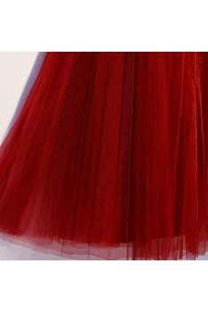 Burgundy Red Tulle Party Dress Strapless With Laceup - MYS69072