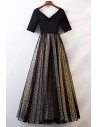 Vneck Long Tulle Modest Party Dress With Polka Dots - MYS68040