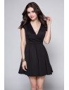 Little Black V-neck Short Dress - DK245