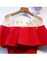 Short Red Party Dress Aline With Gold Beadings - MYS68068