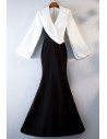 Formal Long Black And White Mermaid Dress With Suit Long Sleeve - MYS68052