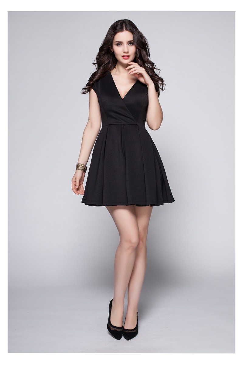 Little Black V-neck Short Dress - $59.22 #DK245 - SheProm.com