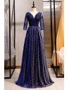 Beaded Vneck Illusion Sleeve Prom Formal Dress With Bling - MYS79081