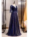 Beaded Vneck Illusion Sleeve Prom Formal Dress With Bling - MYS79081