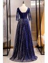 Beaded Vneck Illusion Sleeve Prom Formal Dress With Bling - MYS79081