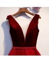 Aline Long Tulle Burgundy Formal Dress With Illusion Vneck - MYS68088