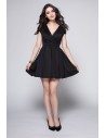Little Black V-neck Short Dress - DK245