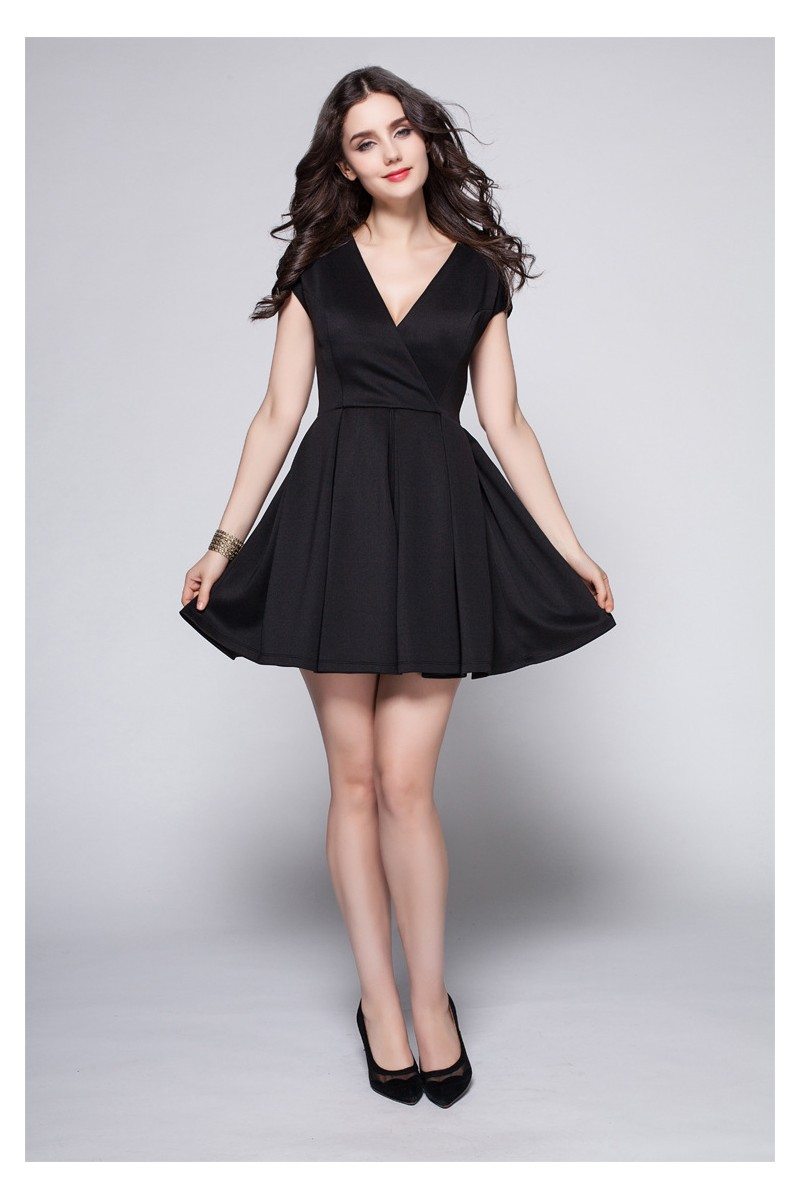 Little Black V-neck Short Dress - $59.22 #DK245 - SheProm.com