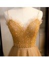 Champagne Long Tulle Prom Dress With Sequined Top - MYS78048