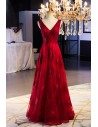 Burgundy Long Red Formal Dress Vneck With Lace - MYS68043