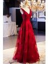 Burgundy Long Red Formal Dress Vneck With Lace - MYS68043