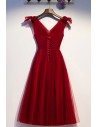 Burgundy Simple Short Tulle Party Dress With Vneck - MYS67014