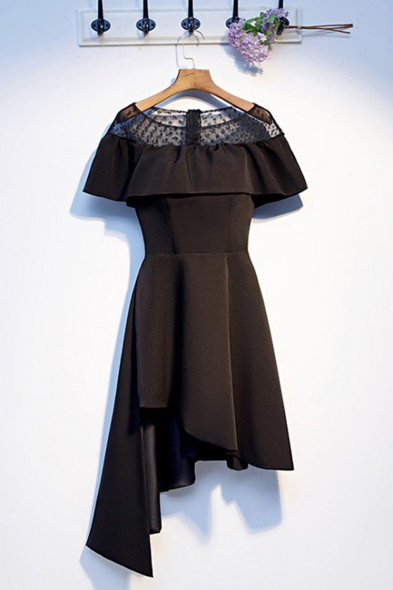 Casual Black Asymmetrical Little Black Party Dress With Sleeves - MYS69028