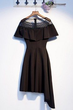 Casual Black Asymmetrical Little Black Party Dress With Sleeves - MYS69028