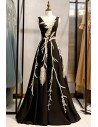 Formal Long Black Evening Dress With Unique Embroidery Sequins - MYS78054