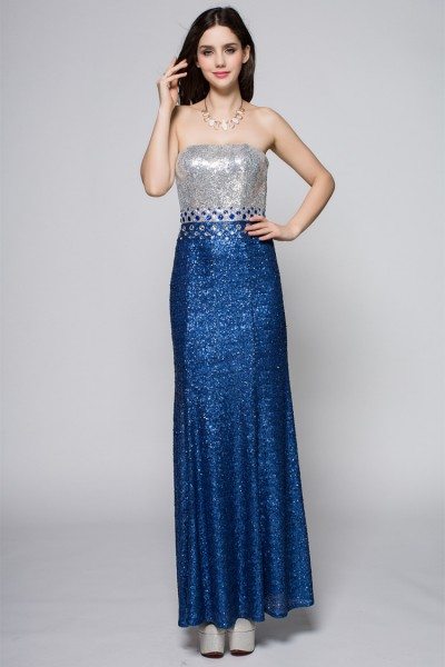 Strapless Sequin Blue Long Party Dress - $86.48 #CK371 - SheProm.com