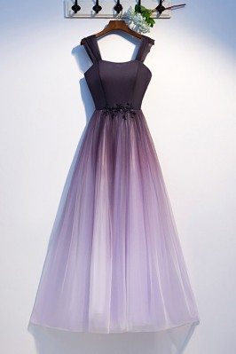 Aline Ombre Long Tulle Purple Prom Dress With Straps - MYS79023