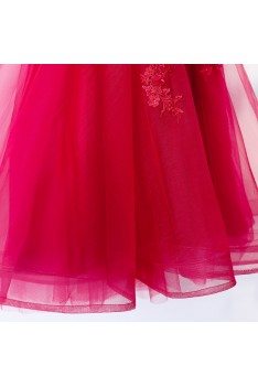 Cute Tea Length Tulle Party Dress Vneck With Flowers Petals - MYS68010