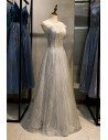 Long Grey Silver Sequins Prom Dress Sparkly With Bling - MYS79042