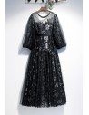 Embroidery Long Black Formal Dress With Sheer Lace Sleeves - MYS78020