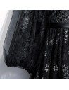 Embroidery Long Black Formal Dress With Sheer Lace Sleeves - MYS78020