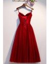 Simple Burgundy Tulle Aline Party Dress With Straps - MYS68093