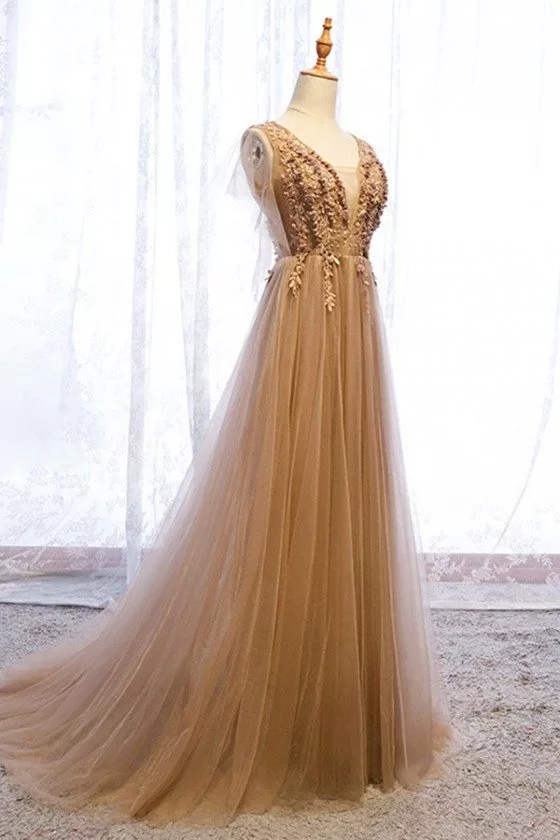 long flowy gold dress